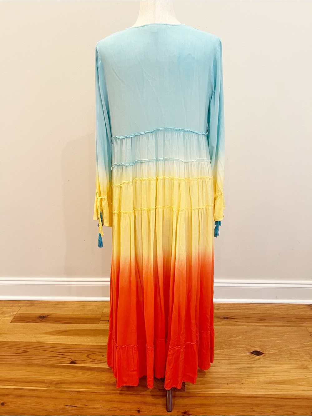 Mazik Dress Womens Small Rainbow Ombré High Low Ruffle Tassels Resort Flowy Boho - Picture 2 of 16